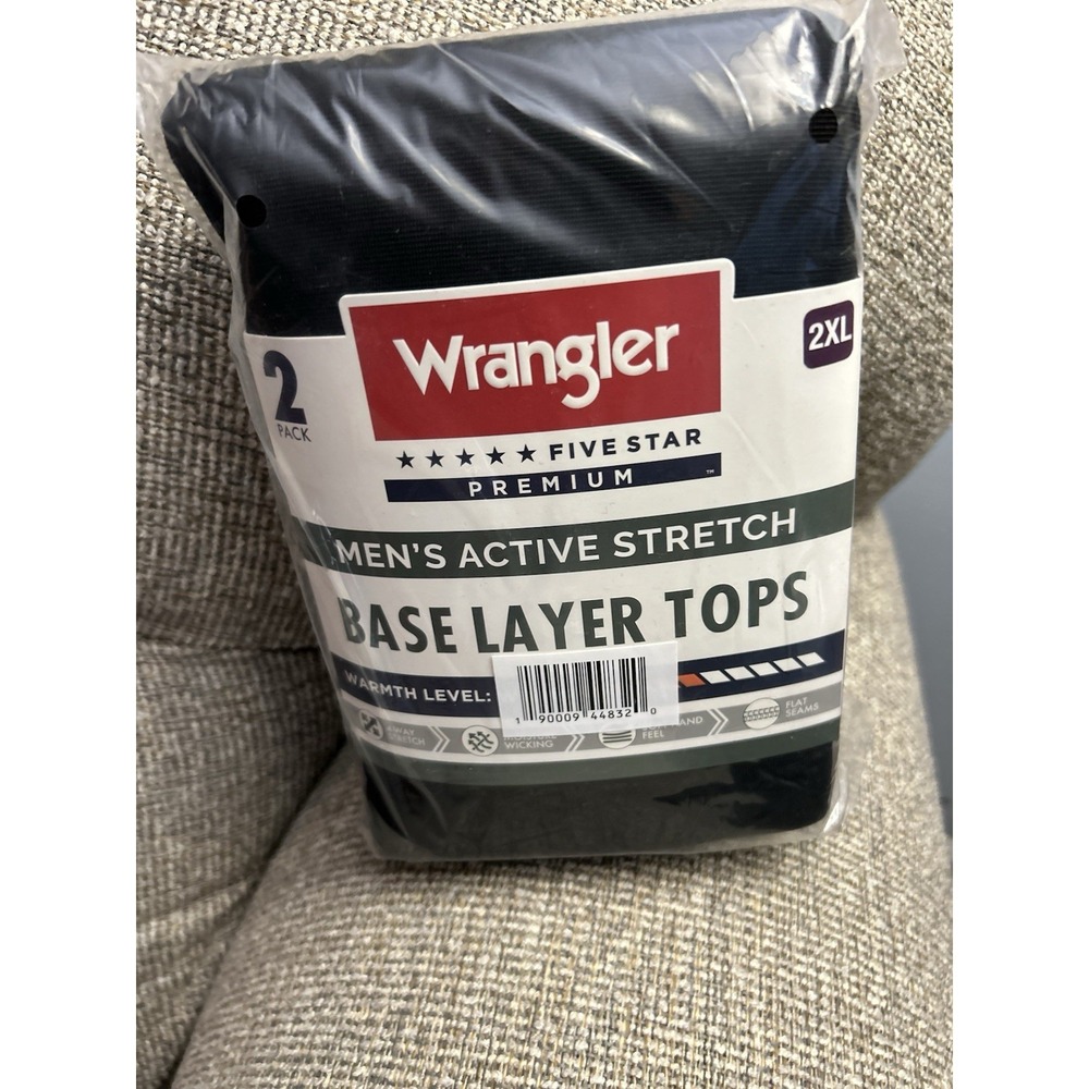 Wrangler Mens 2XL Active Stretch‎ Base Layer Tops Black 2 Pk Long Sleeve NWT